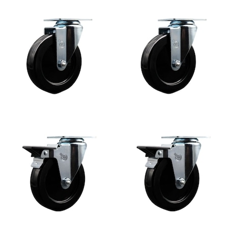 Service Caster 5'' Hard Rubber Wheel Swivel Top Plate Caster Set with 2 Posi Brakes, 4PK SCC-20S514-HRS-2-PLB-2